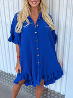 Solid Colour Shirt Dress Ruffle Sleeve Irregular Shirt Day Dress