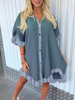 Solid Colour Shirt Dress Ruffle Sleeve Irregular Shirt Day Dress