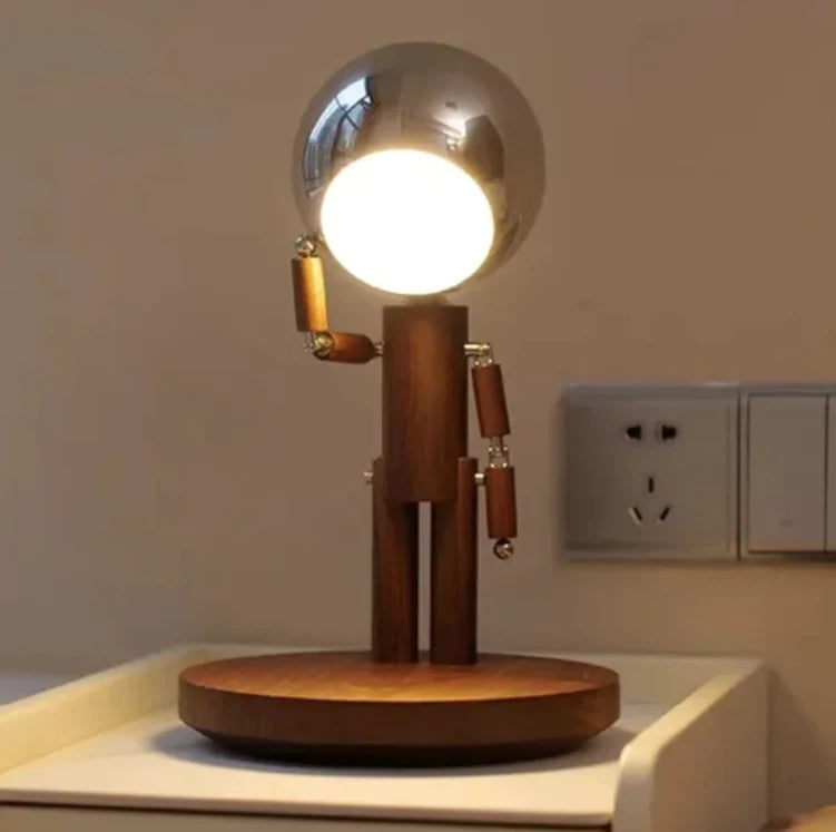 Solid Wooden Robot Moon Desk Bedroom Bedside Living Room Lamp