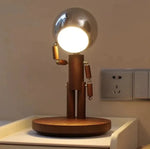 Solid Wooden Robot Moon Desk Bedroom Bedside Living Room Lamp