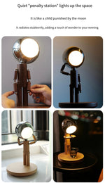 Solid Wooden Robot Moon Desk Bedroom Bedside Living Room Lamp