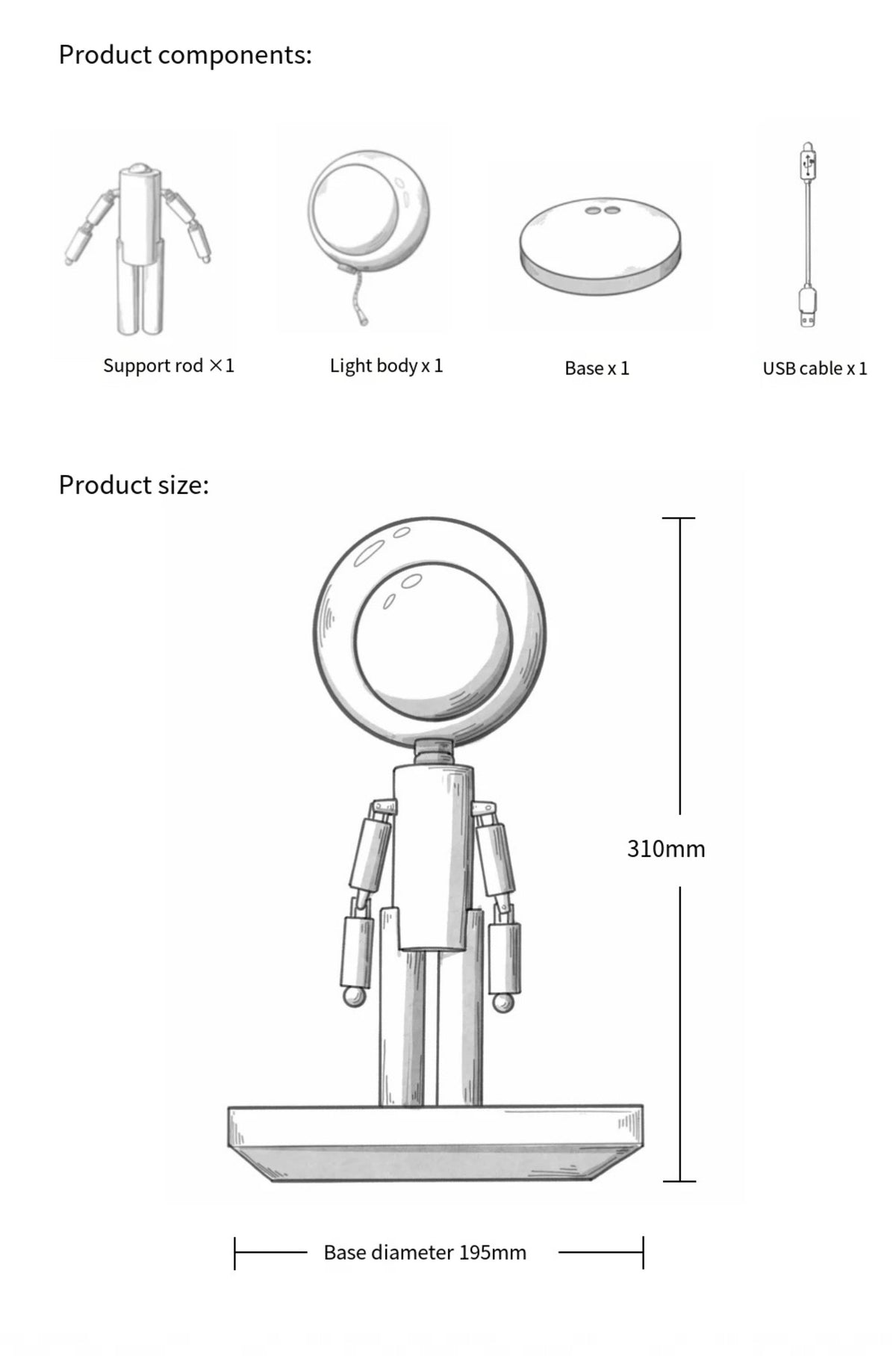 Solid Wooden Robot Moon Desk Bedroom Bedside Living Room Lamp