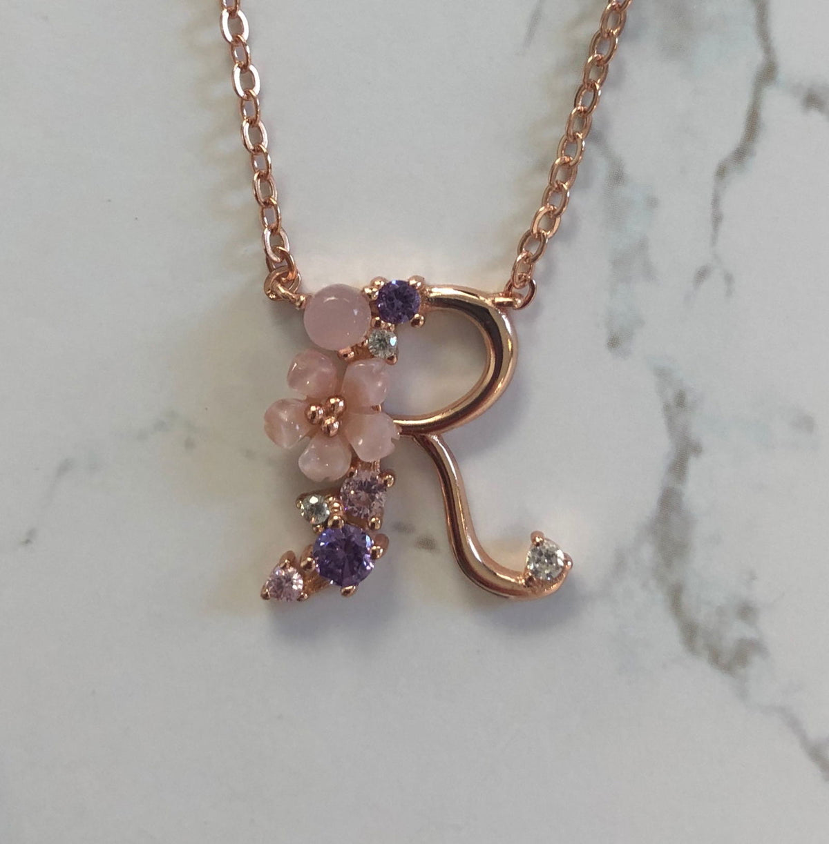 Spring letters- Initials - Rose gold plated silver R