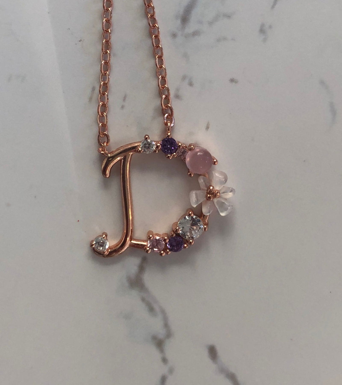 Spring letters- Initials - Rose gold plated silver D