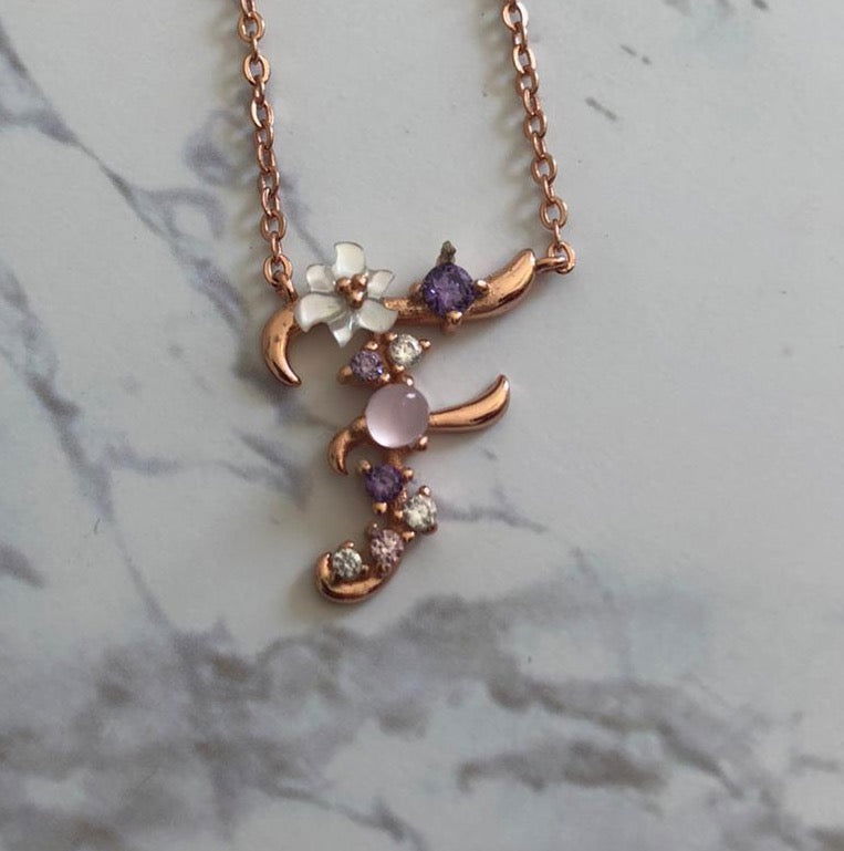 Spring letters- Initials - Rose gold plated silver F