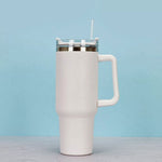 Stainless Steel Water Tumbler 40 Oz Cup Handle Straw Insulated Bottle Dupe Mug Light Grey