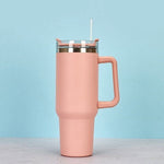 Stainless Steel Water Tumbler 40 Oz Cup Handle Straw Insulated Bottle Dupe Mug Light brown