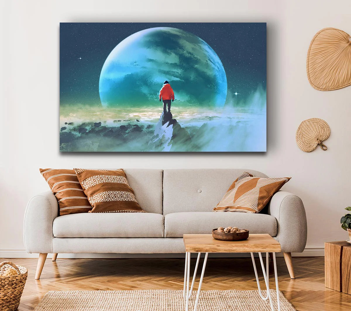 Staring At The Moon Watercolour Canvas Print