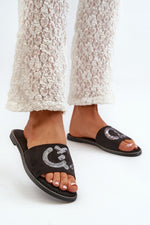 Step In Style Eco-Suede Flat Flip-Flops with Sequin Strap