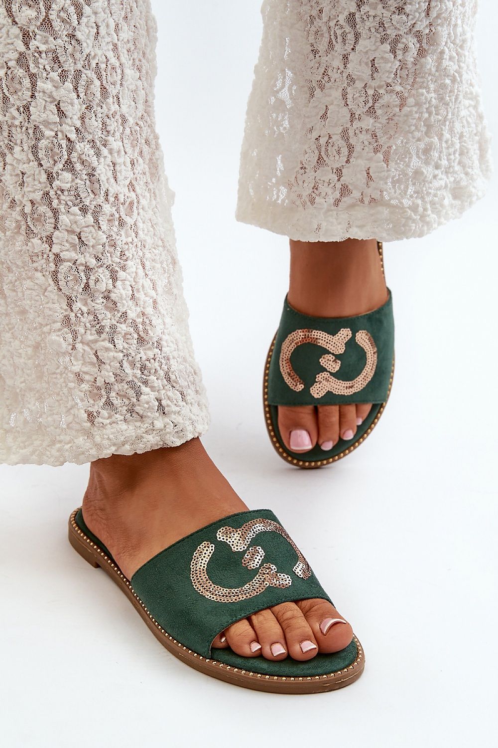 Step In Style Eco-Suede Flat Flip-Flops with Sequin Strap