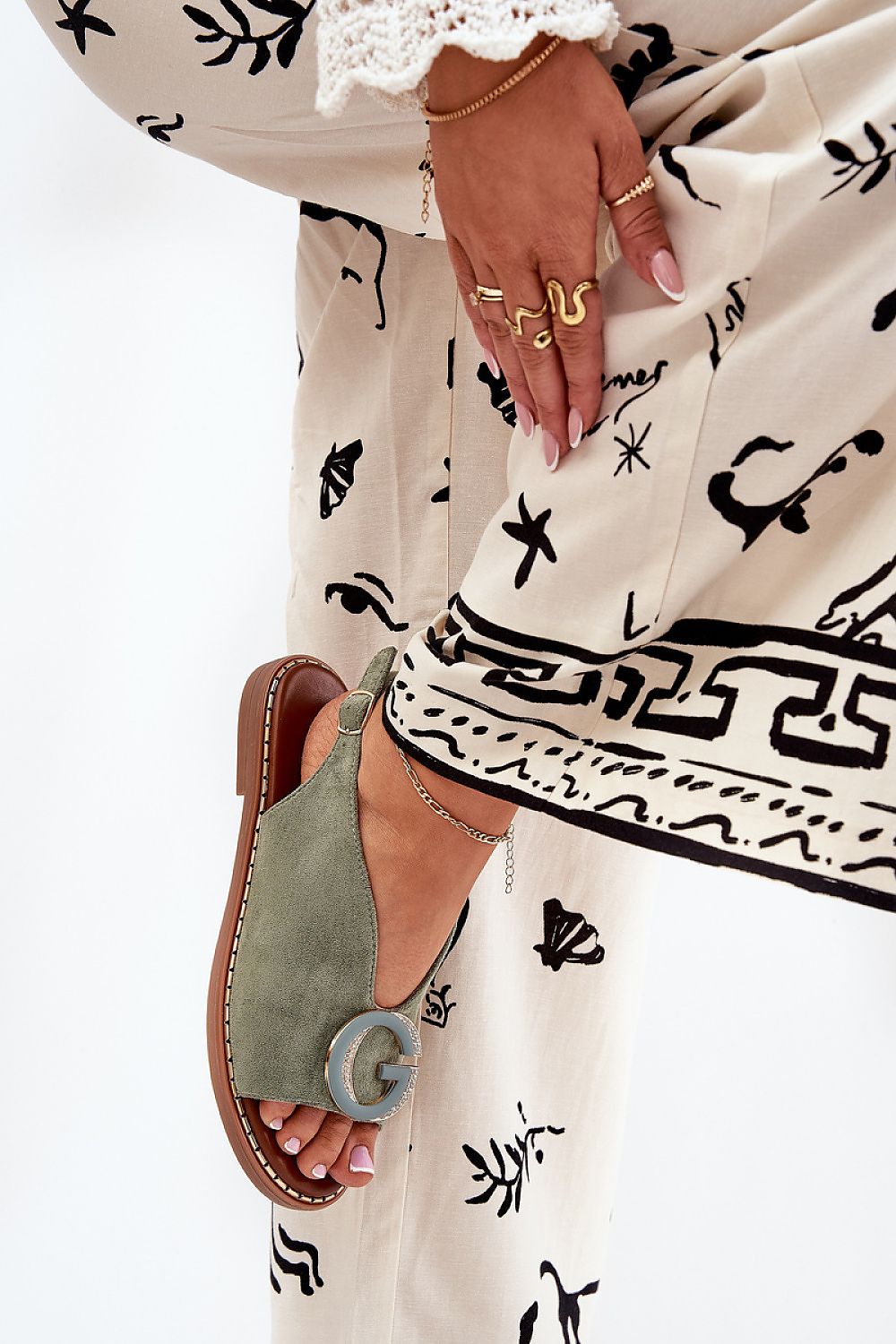 Step In Style Flat Eco-Suede Sandals with Adjustable Buckle