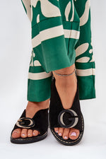 Step In Style Flat Eco-Suede Sandals with Adjustable Buckle black