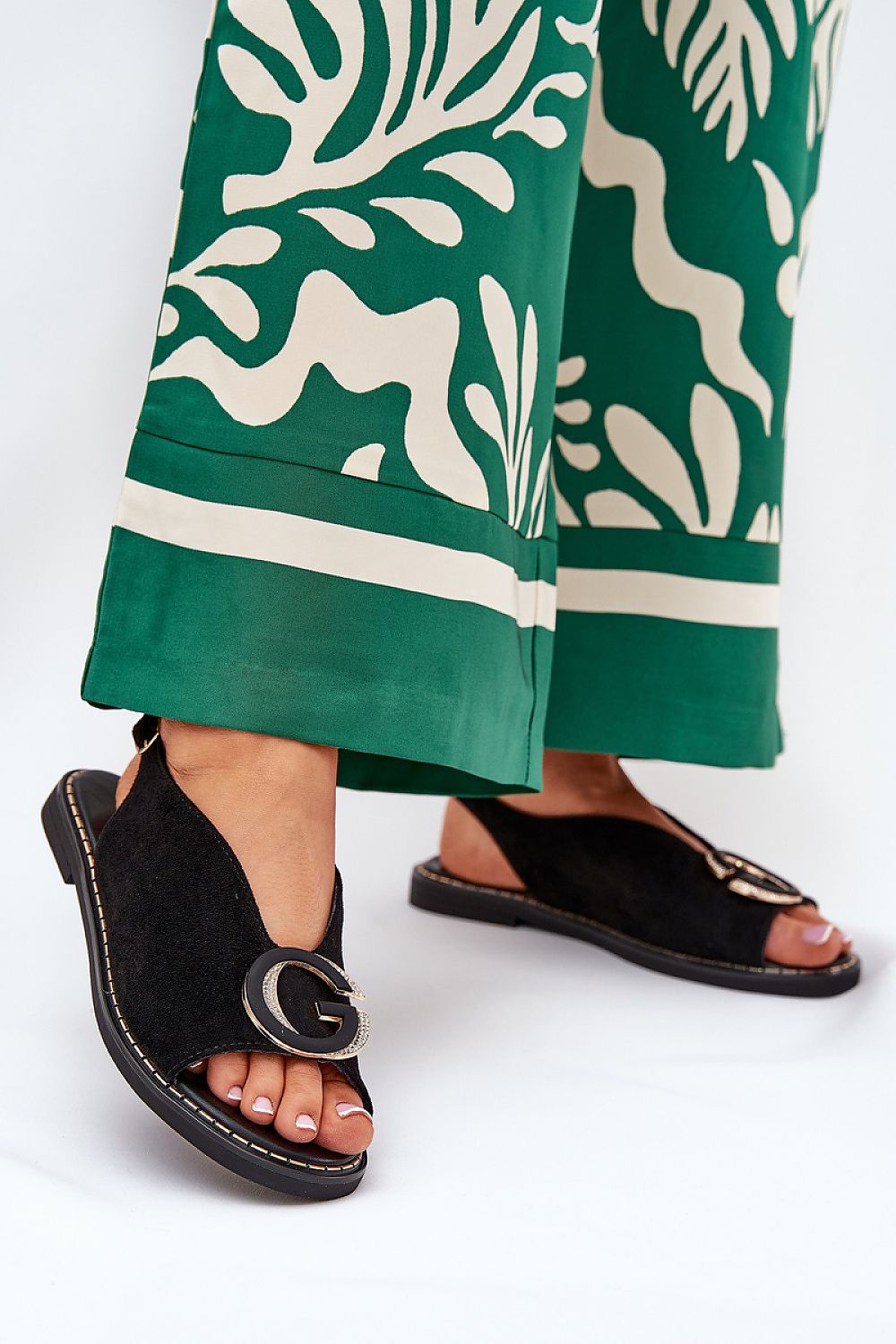 Step In Style Flat Eco-Suede Sandals with Adjustable Buckle