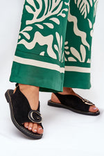 Step In Style Flat Eco-Suede Sandals with Adjustable Buckle