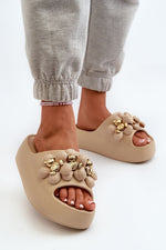 Step In Style Lightweight Foam Flip-Flops with Embellished Straps beige