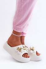 Step In Style Lightweight Foam Flip-Flops with Embellished Straps white
