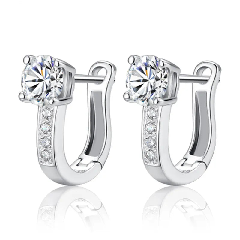 Sterling Silver U Shape Hoop Studs Minimalist Stud Ear Pierced Zircon Earrings