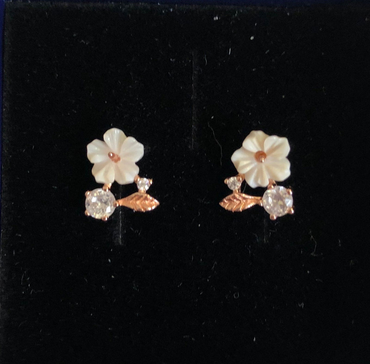 Studs with Spring flowers NO 2 White Rose Gold Plated Silver