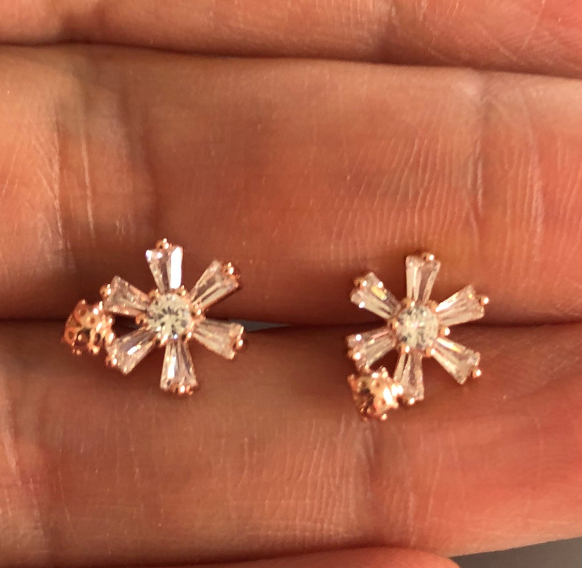 Studs with Spring flowers No7 White Rose Gold Plated Silver