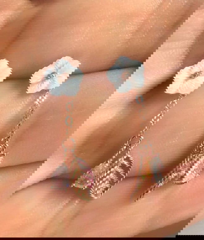 Studs with Spring flowers NO 8 White Rose Gold Plated Silver