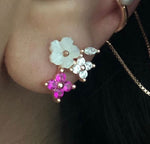Studs with Spring flowers NO 13 White and pink Rose Gold Plated Silver