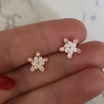 Studs with Spring flowers NO 9 White Rose Gold Plated Silver