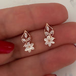 Studs with Spring flowers NO 16 White Rose Gold Plated Silver