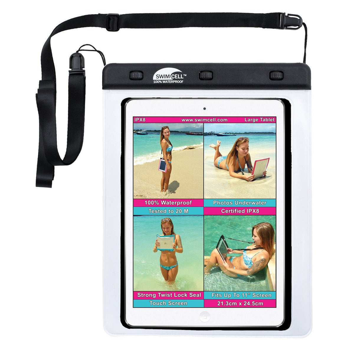 SwimCell Waterproof Tablet Case - Large (up to 21 x 24cm) White