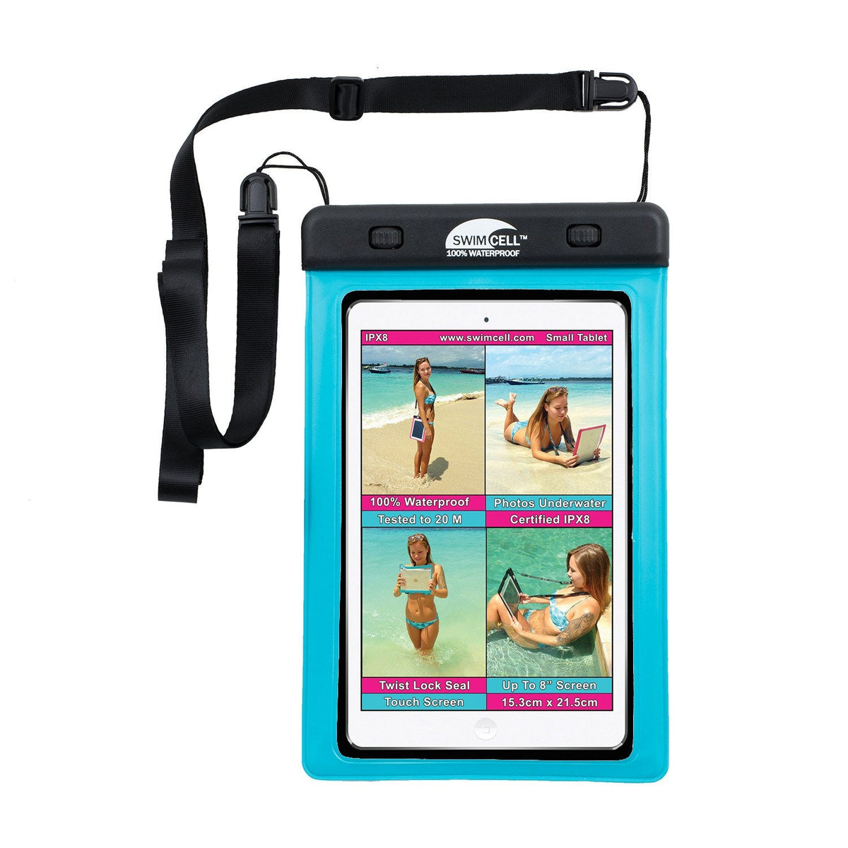 SwimCell Waterproof Tablet Case - Small (up to 15 x 21cm) Aqua Blue