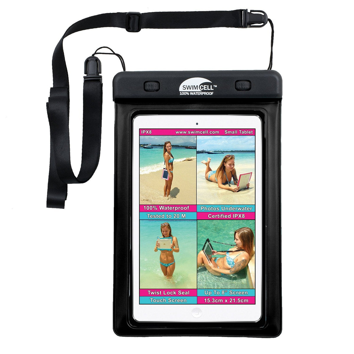 SwimCell Waterproof Tablet Case - Small (up to 15 x 21cm) Black