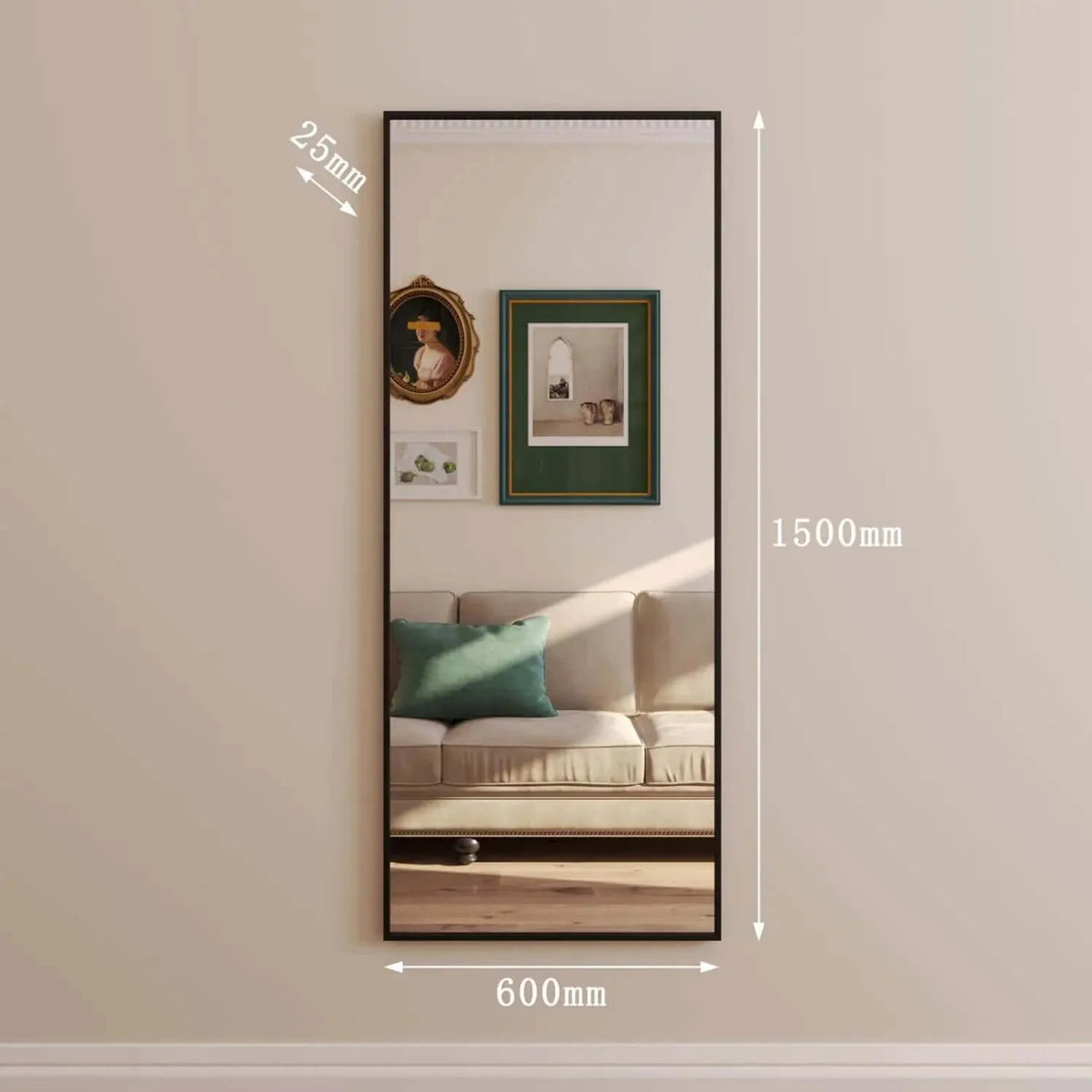 Takara - Full Length Black Metal Rectangle Mirror - 150cm x 60cm