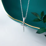 Theresa Silver Simple Diamond Cross Pendant Necklace