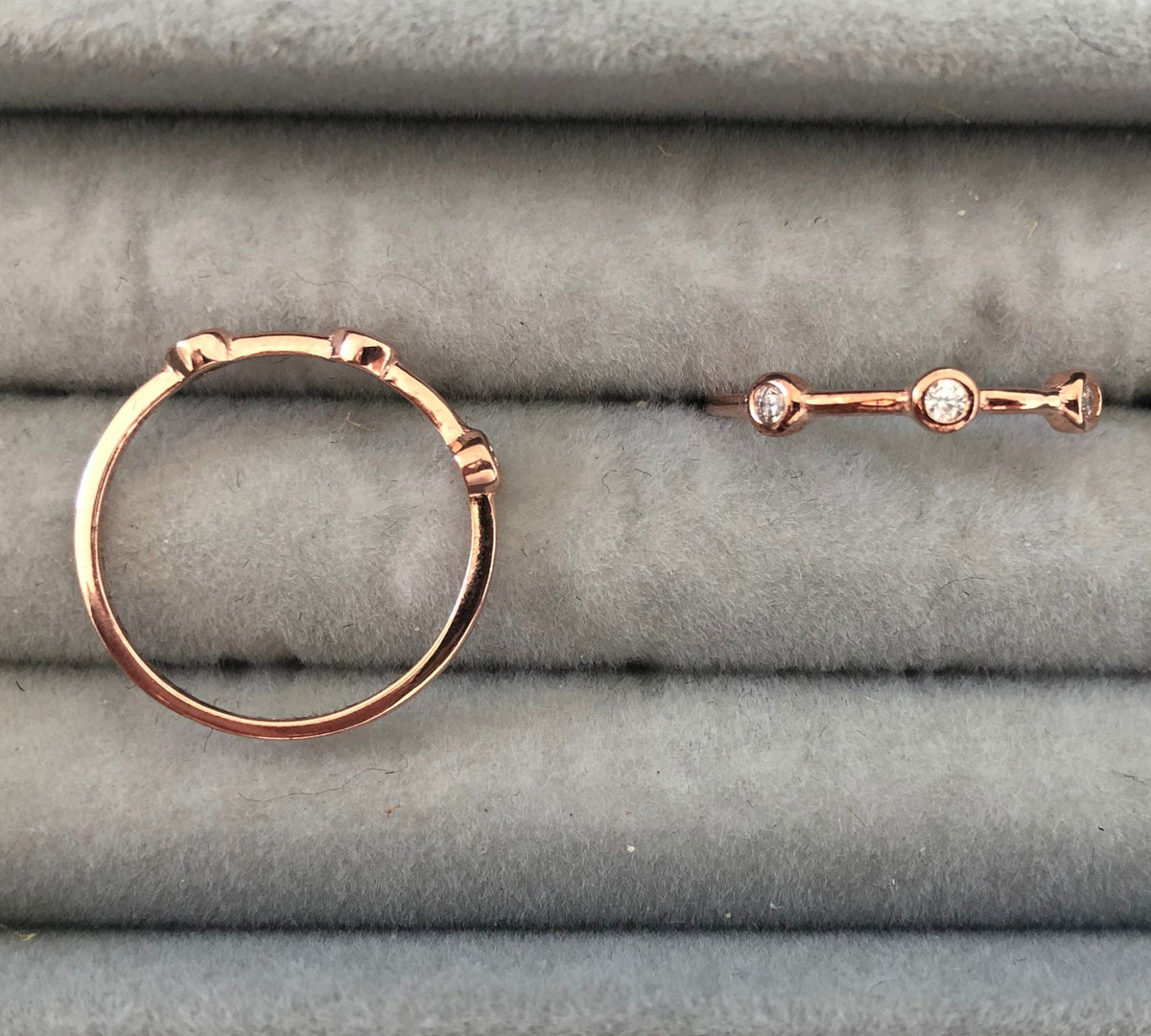 Thin Rings with clear zircon stones - Sparkle Collection O Rose gold plated Silver no2