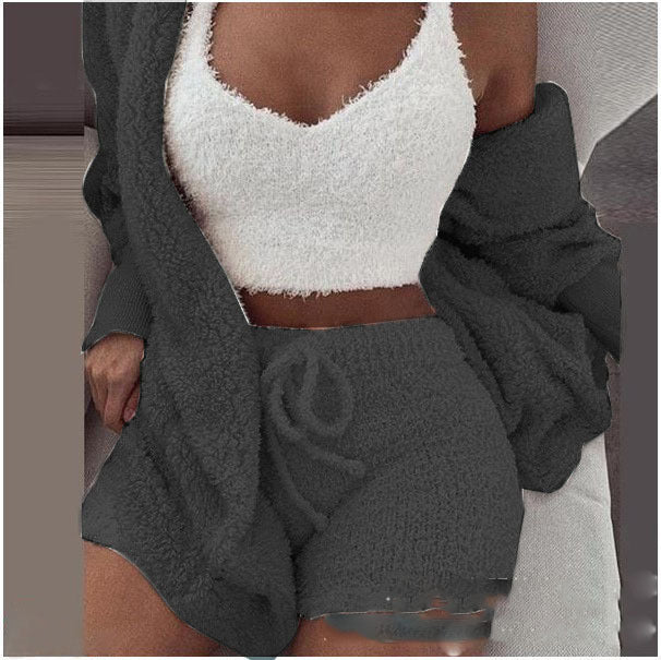 Three Piece Fashionable Ladies Fleece Loungewear Set