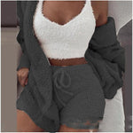 Three Piece Fashionable Ladies Fleece Loungewear Set Dark Grey