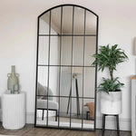 Tomi - Full Length Black Metal Arched Lattice Window Mirror - 150cm x 60cm.