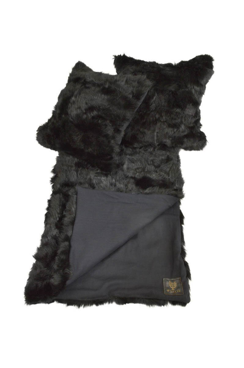 Tuscan Shearling Cushion Square 45cm Black & Black Cord