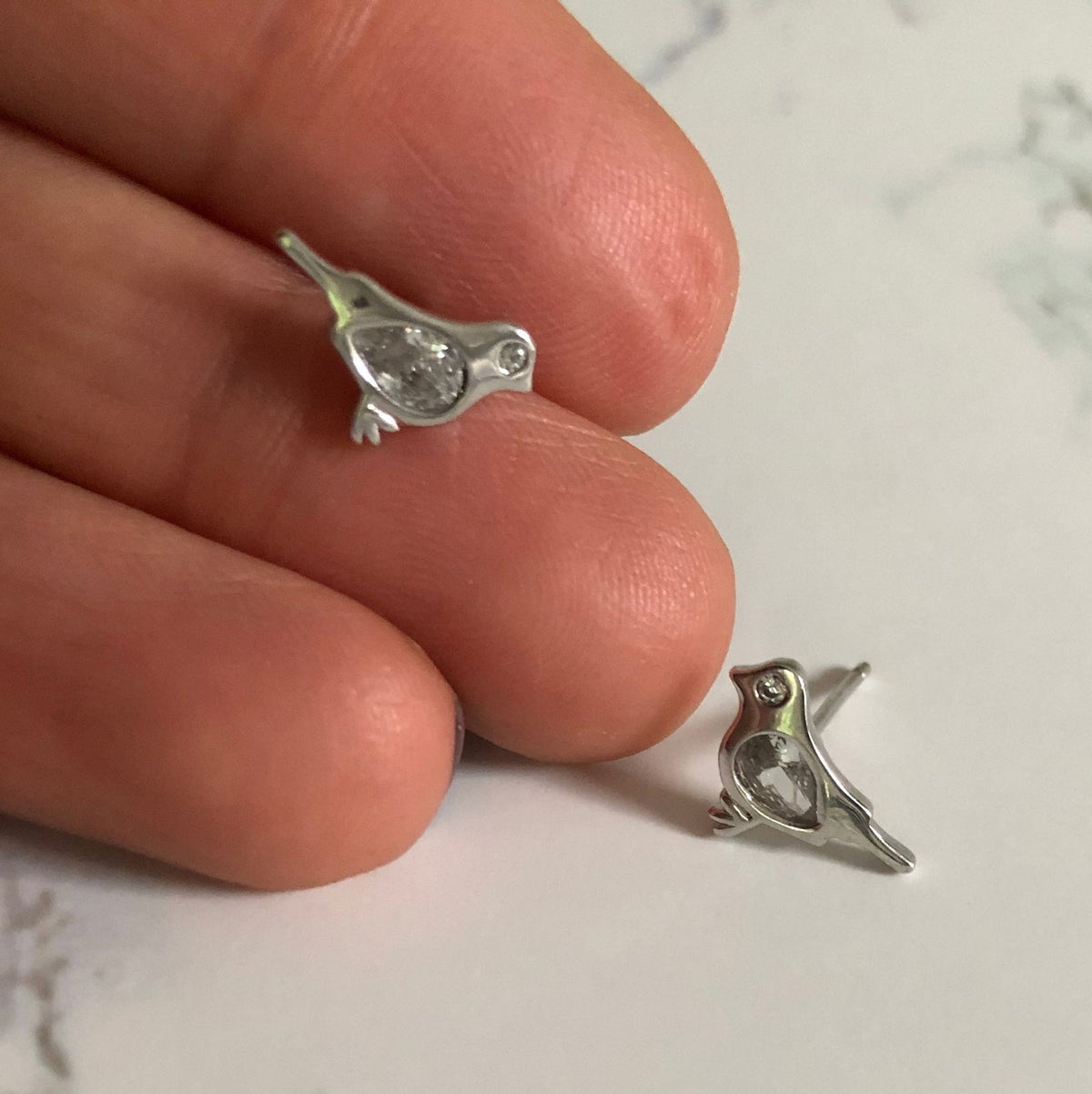 Tweet Tweet Dainty Silver Sparrow Bird Earrings Silver