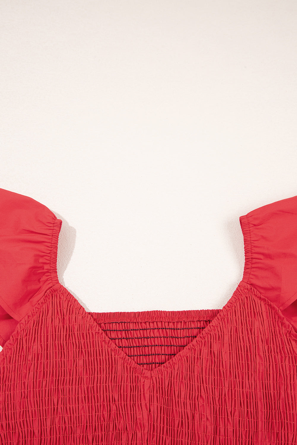 V Neck Flutter Sleeve Smocked Bodice High Waist Ruffle Maxi Dress