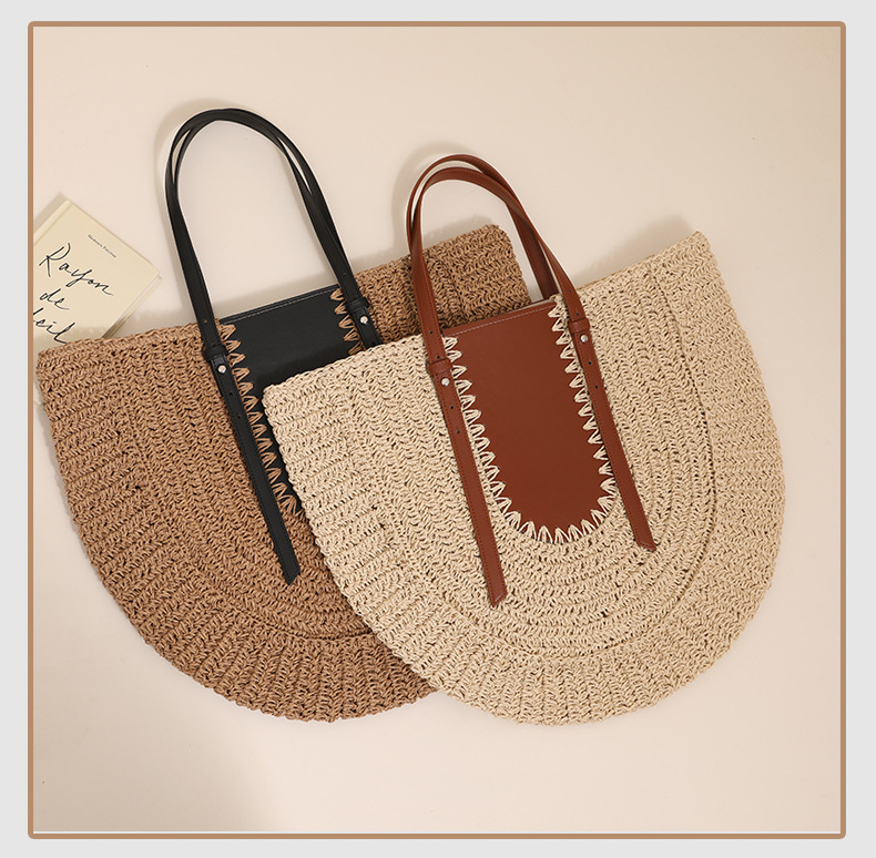 Valerie Semicircle Large Capacity French Style Shoulder Straw Holiday Vacation Bag