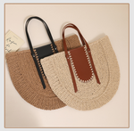 Valerie Semicircle Large Capacity French Style Shoulder Straw Holiday Vacation Bag