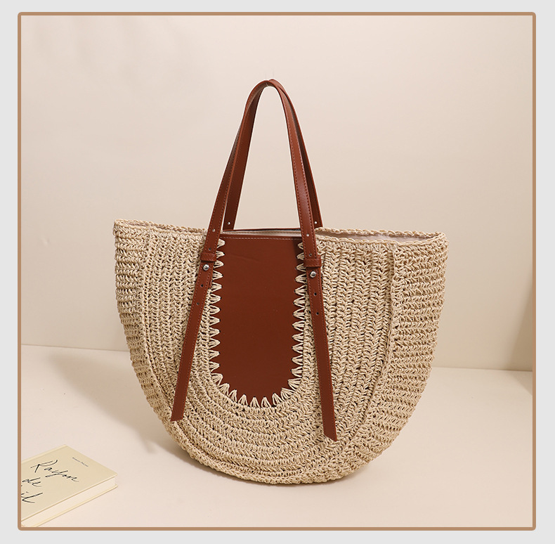 Valerie Semicircle Large Capacity French Style Shoulder Straw Holiday Vacation Bag