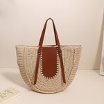 Valerie Semicircle Large Capacity French Style Shoulder Straw Holiday Vacation Bag