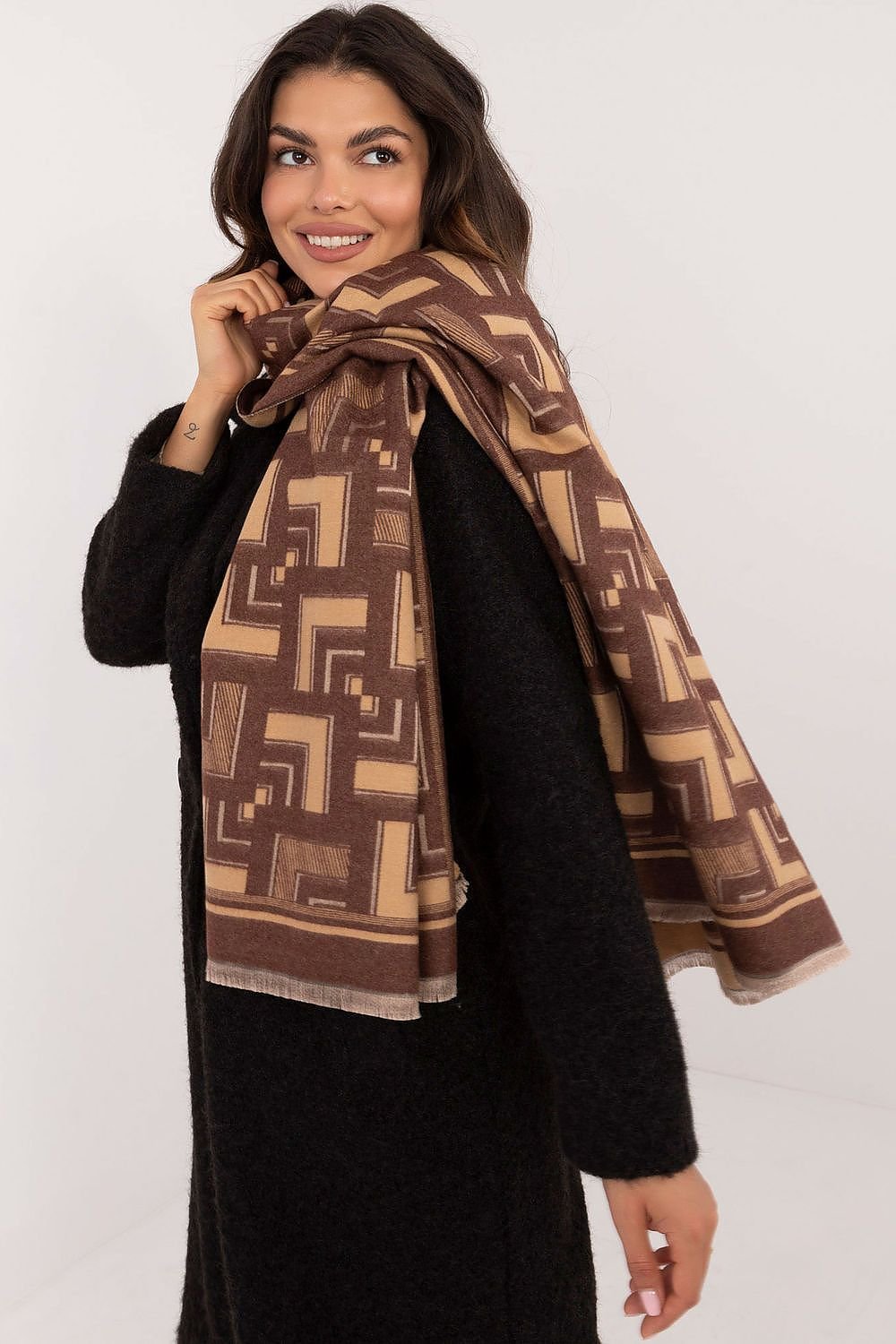 Viscose Wool Mix Shawl 190cm | 9 Colours | AT brown one-size-fits-all