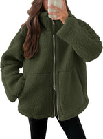 Warm Cosy Zip-up Teddy Fleece Jacket Sweater | 9 Colours Army Green