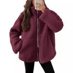 Warm Cosy Zip-up Teddy Fleece Jacket Sweater | 9 Colours Wine Red