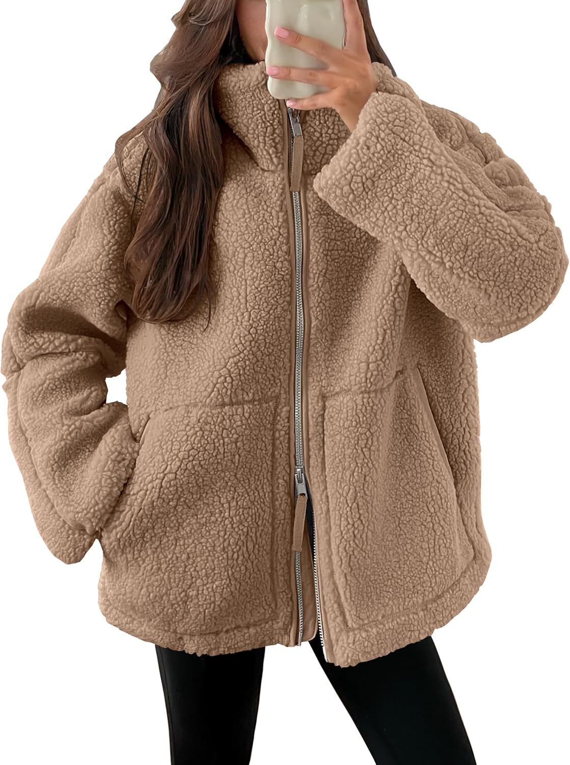 Warm Cosy Zip-up Teddy Fleece Jacket Sweater | 9 Colours Light Brown
