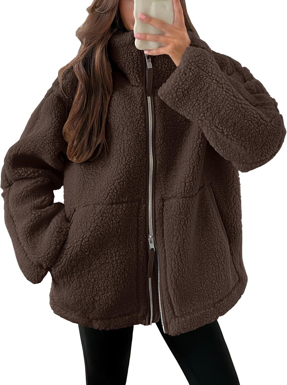 Warm Cosy Zip-up Teddy Fleece Jacket Sweater | 9 Colours Dark Brown