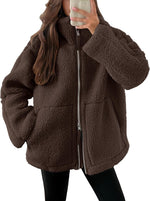 Warm Cosy Zip-up Teddy Fleece Jacket Sweater | 9 Colours Dark Brown
