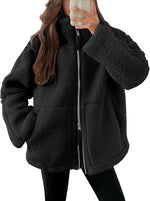 Warm Cosy Zip-up Teddy Fleece Jacket Sweater | 9 Colours Black